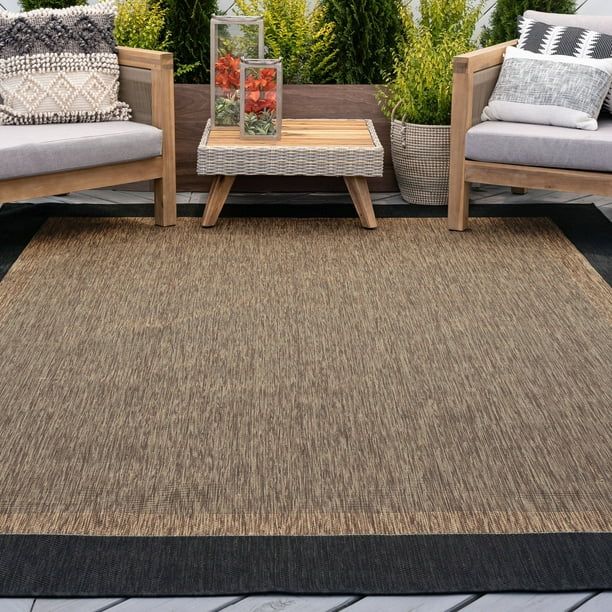 Transitional 8x10 Area Rug (7'10'' x 10'2'') Solid Border Gold, Black Indoor Outdoor Rectangle Ea... | Walmart (US)