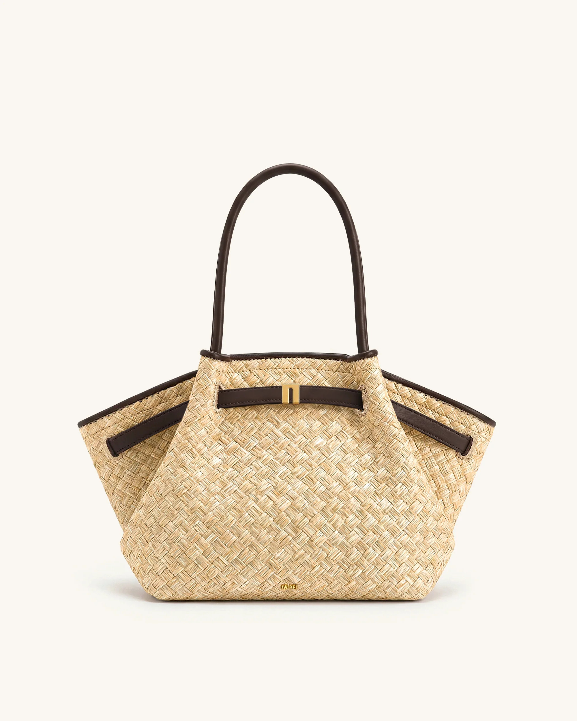 Hana Medium Faux Straw Tote Bag - Brown | JW PEI US