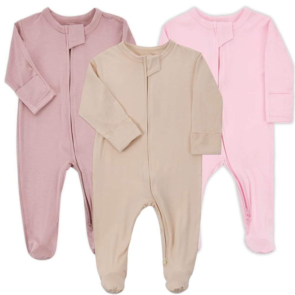 Aablexema Baby Zipper Pajamas Bamboo Rayon, 3pcs Unisex Infant Onesie with Mitten Long Sleeve Foo... | Amazon (US)
