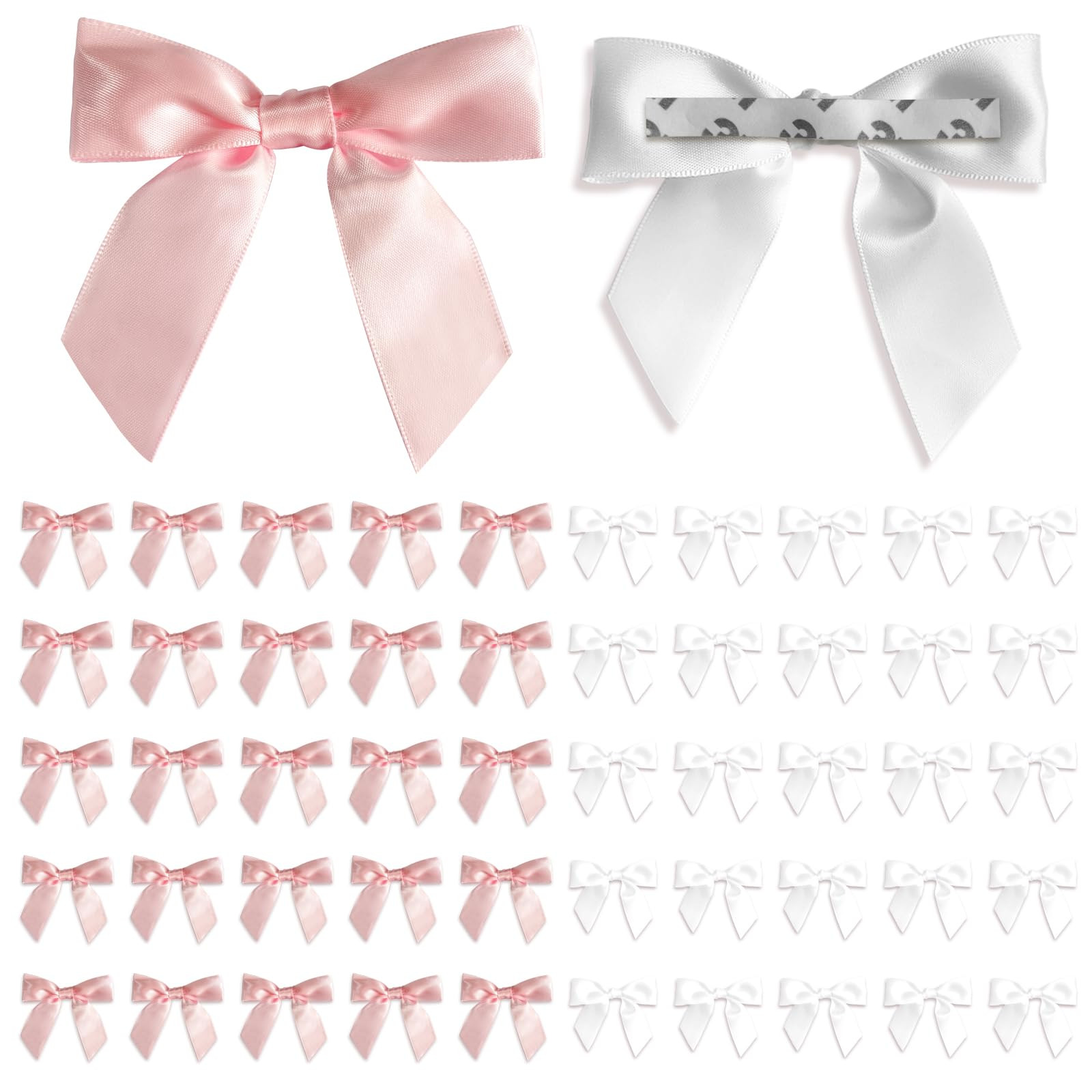 50 PCS White and Pink Satin Ribbon Bows Self Adhesive Small Bows for Wrapping Premade Ribbon Bows with Double-Sided Tape for Birthday Party Wedding Decorations Making Crafts Baby Shower | Amazon (US)