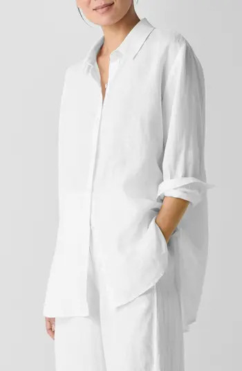 Classic Collar Organic Linen Long Button-Up Shirt | Nordstrom