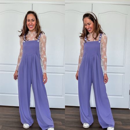 Spring outfit with long sleeve lace layering top from Amazon! 

Pearl headband // purple jumpsuit // white sneakers // spring to summer outfit 

#LTKSeasonal #LTKstyletip #LTKfindsunder100