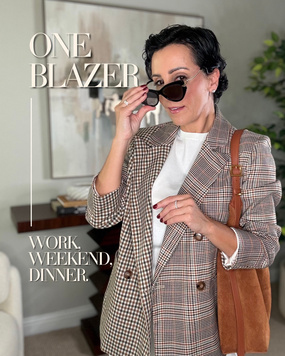One blazer, three completely different moods. This is exactly how I like to build a wardrobe: choose a strong, versatile piece, then change the styling around it.

With denim, it feels relaxed and modern. With an all-white base, it becomes clean and elevated. Change the shoes, bag and accessories, and the same blazer can easily move from work to weekend to dinner.

blazer outfit ideas, plaid blazer, blazer styling, work outfit, weekend outfit, dinner outfit, fall layering, fall outfit ideas, classic wardrobe, versatile wardrobe, women over 50 style, Style with Eugenia

#LTKOver40 #LTKPetite #LTKWorkwear