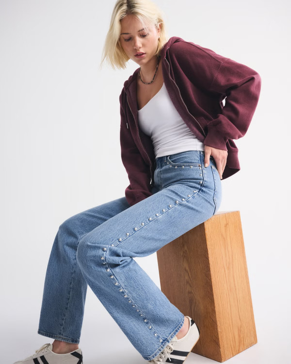 High Rise 90s Relaxed Studded Jean | Abercrombie & Fitch (US)