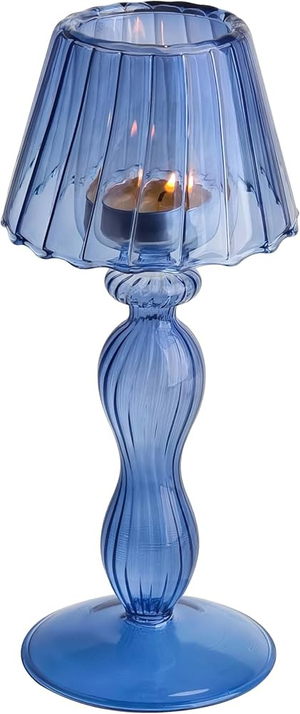 Desk Lamp Shaped Hurricane Candleholders Large - Blue Glass Candle Holder Crystal Decorative Cand... | Amazon (US)