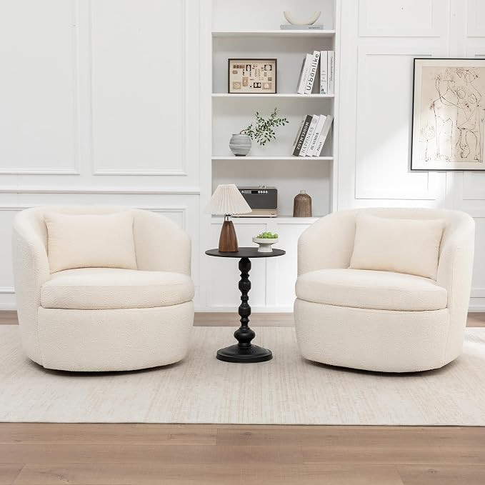 MINCETA 360° Swivel Chair Set of 2, Oversized Swivel Accent Chairs, White | Upholstered Single S... | Amazon (US)
