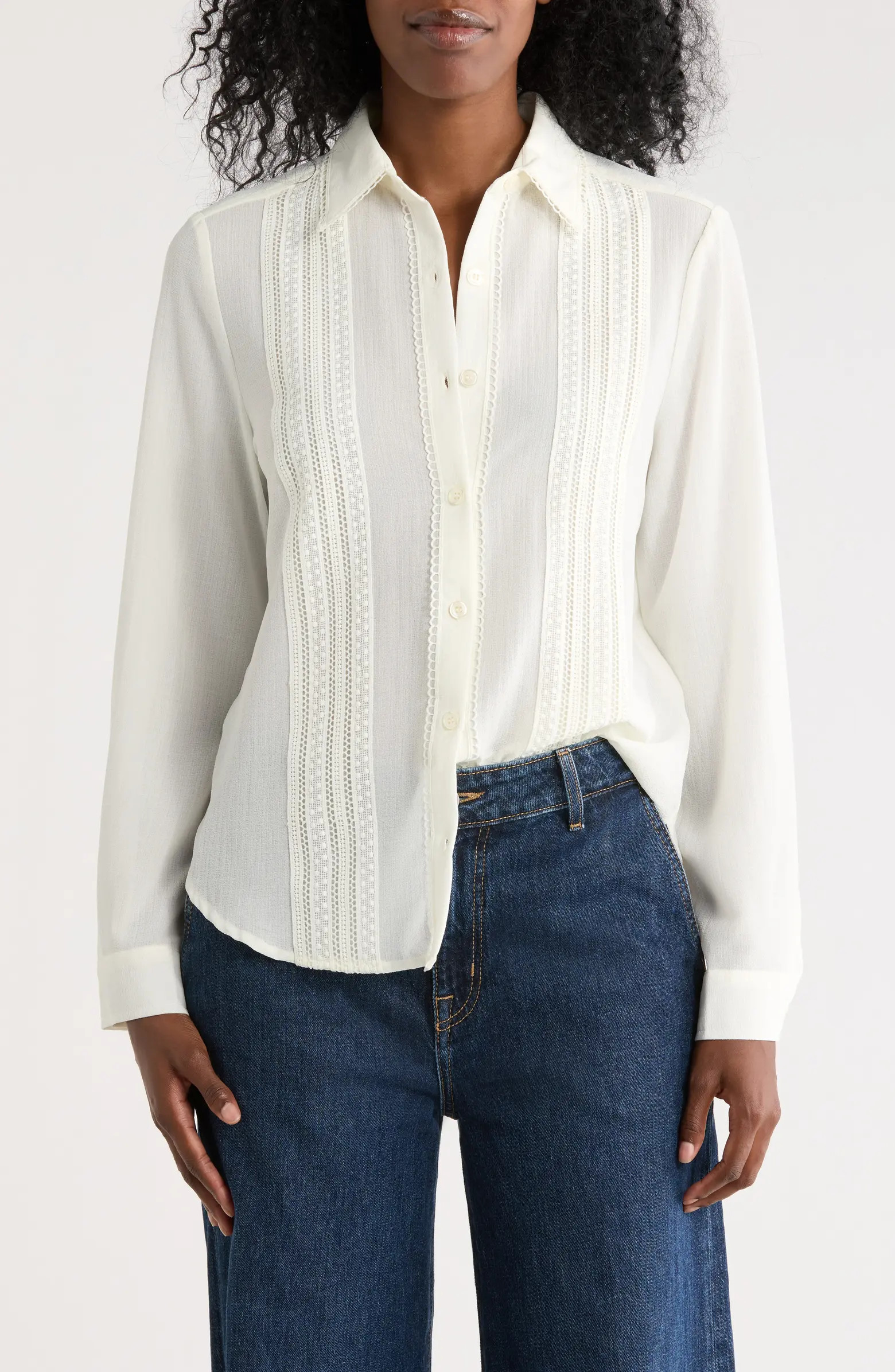 MAX STUDIO Embroidered Pleated Button-Up Shirt | Nordstromrack | Nordstrom Rack
