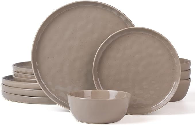 Famiware Mars Plates and Bowls Set, 12 Pieces Dinnerware Sets, Dishes Set for 4, Cinnamon Brown | Amazon (US)