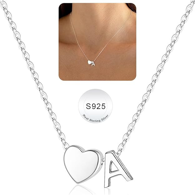 Turandoss Christmas Gifts for Grandkids, Dainty S925 Sterling Silver Heart Initial A-Z Necklace T... | Amazon (US)
