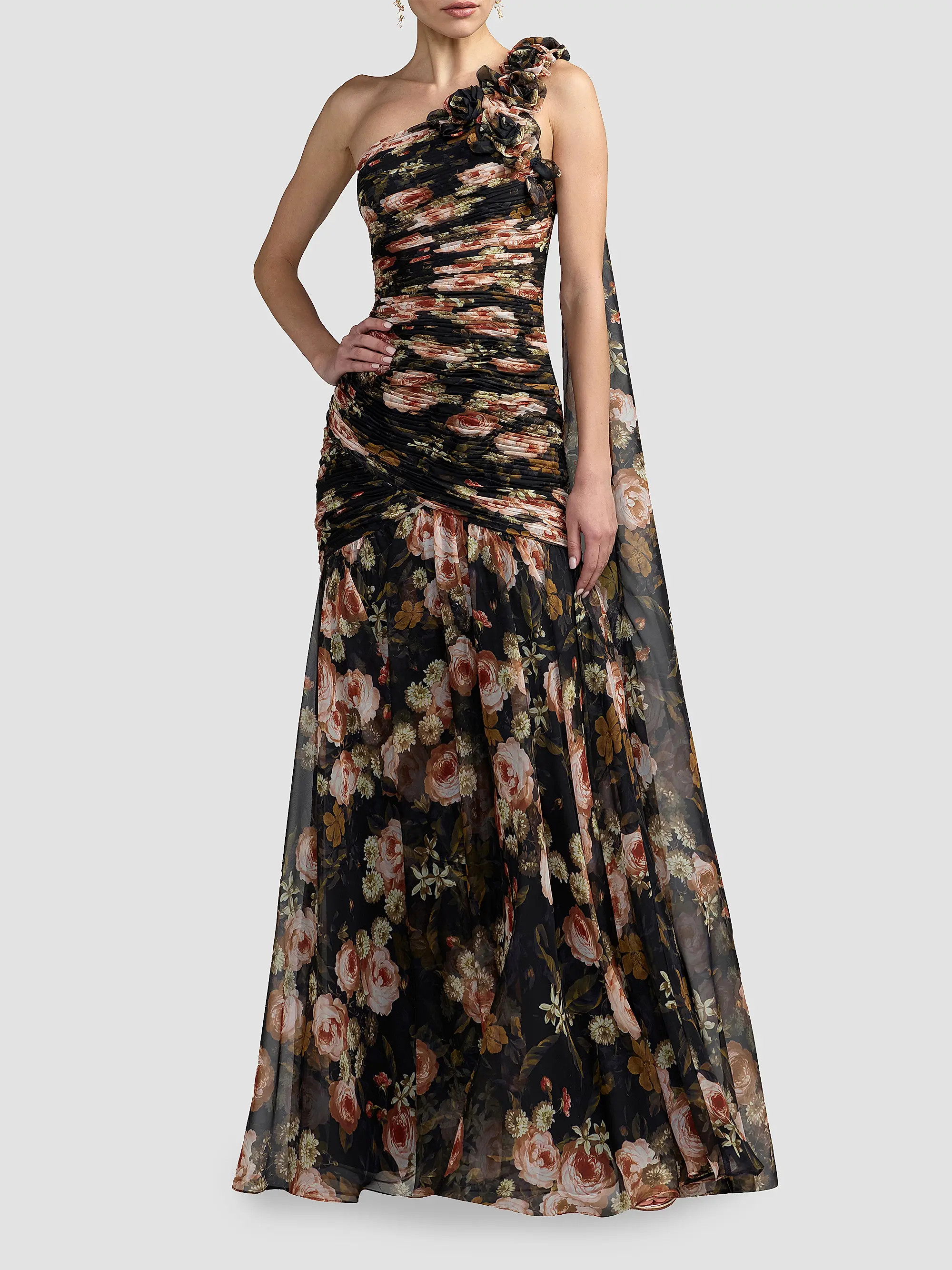 Floral Chiffon One-Shoulder Gown | Saks Fifth Avenue