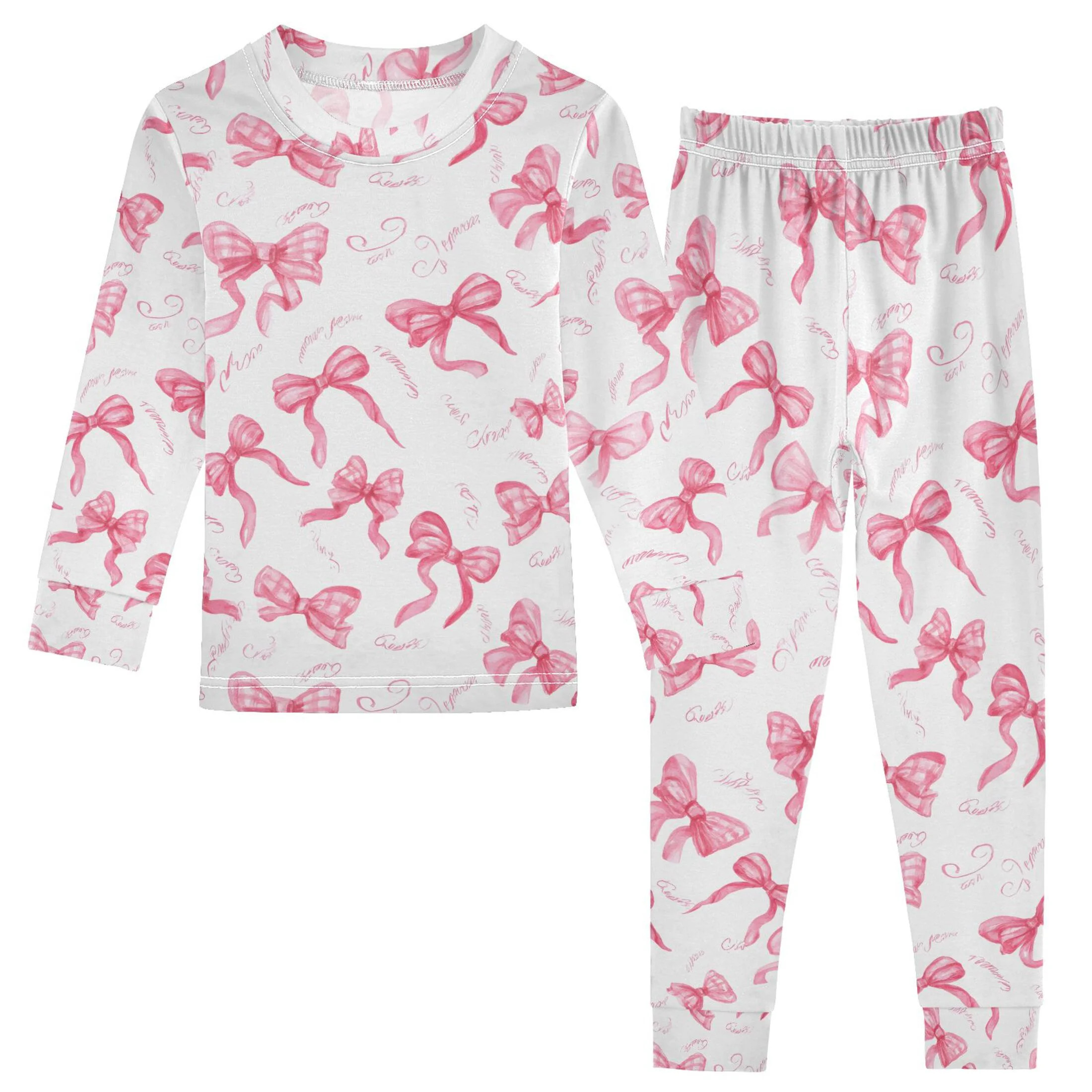 joogoo Pink Bows 2 Piece Long Sleeve Tee and Pants Cotton Pajama Set 8Y | Walmart (US)
