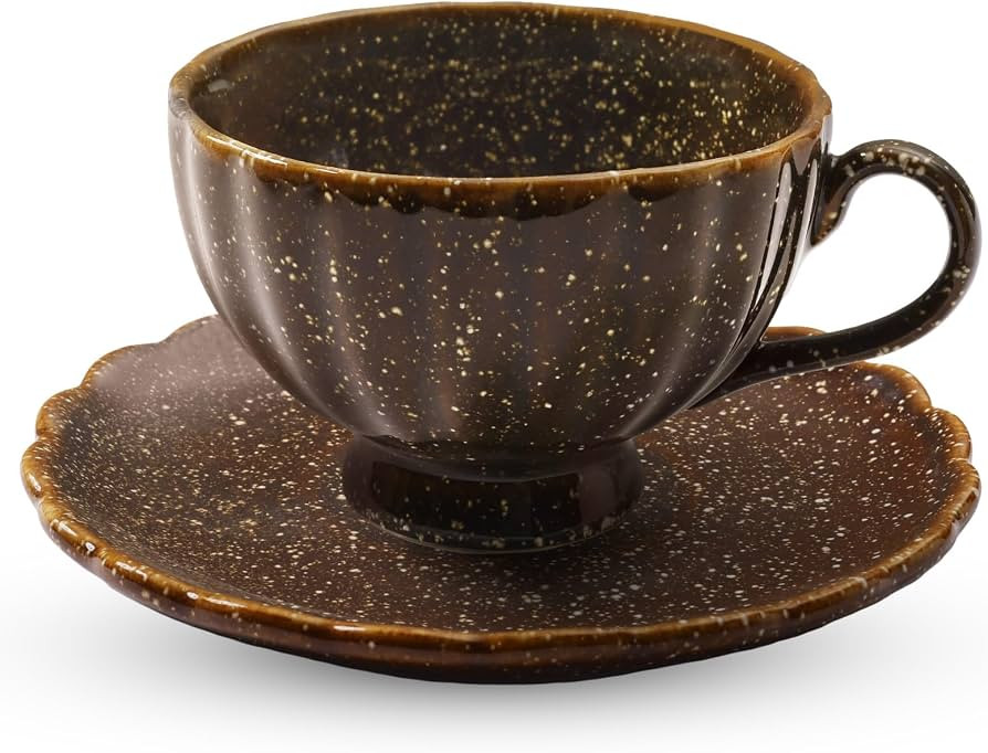 Ceramic Coffee Mug, 6 OZ Cappuccino Cups, Mugs & Saucers, Vintage Latte Art Cup For Tea, Espresso... | Amazon (US)