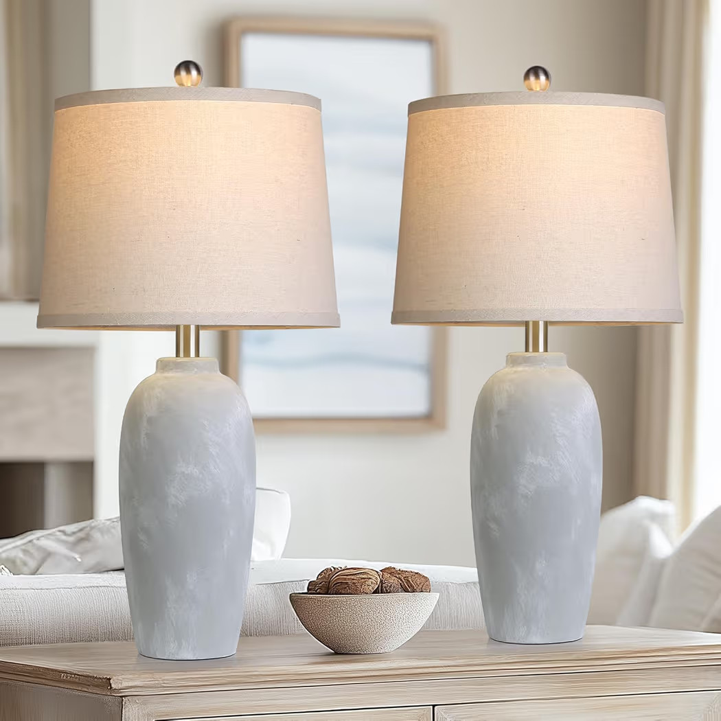 25“ Jar Table Lamps Set of 2, Ceramic Bedside Lamps for Bedroom, Grey Farmhouse Nightstand Lamp... | Amazon (US)