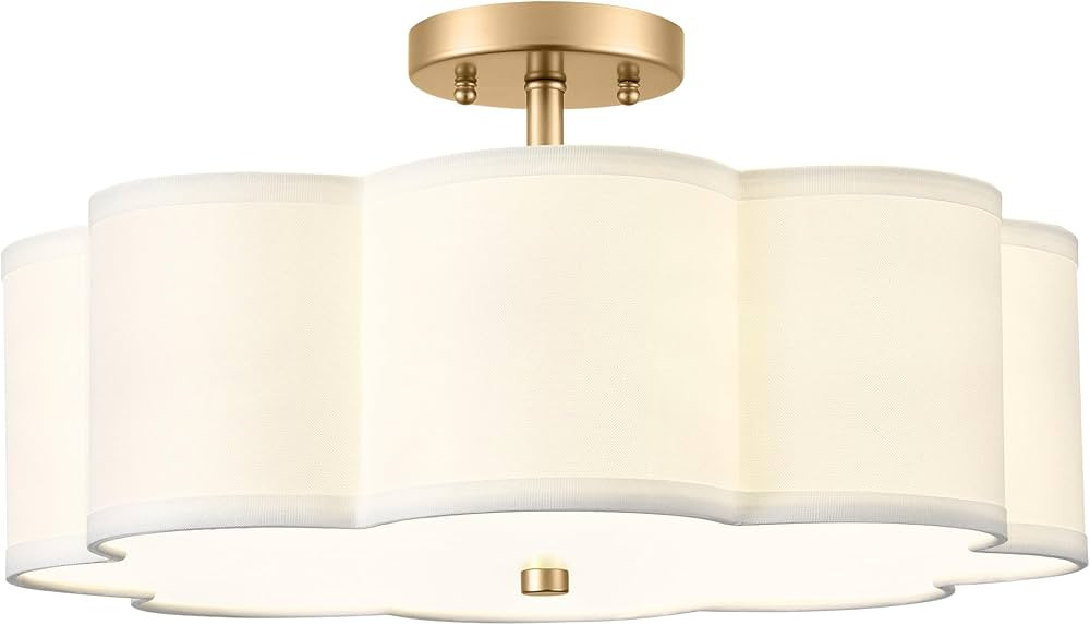 Gold Semi Flush Mount Ceiling Light, 4-Light 18" Ceiling Light Fixtures with Fabric Drum Shade in... | Amazon (US)