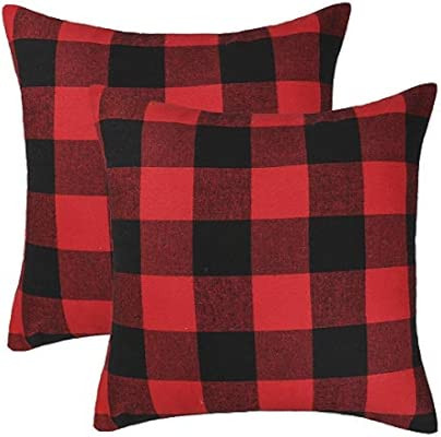 4TH Emotion Set of 2 Christmas Buffalo Check Plaid Throw Pillow Covers Cushion Case Cotton Polyes... | Amazon (US)