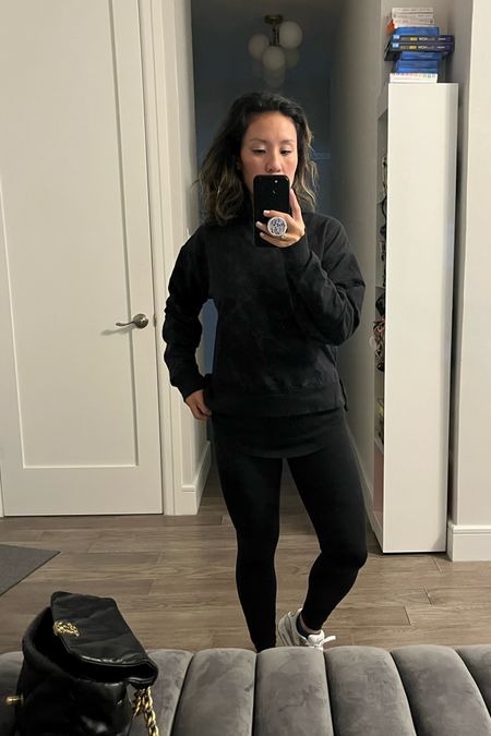 Pick-up/Drop-off outfit or workout outfit? How about both? All black everything. Sweatshirt is from target and has a subtle pattern on it. GREAT for hiding stains

#LTKunder50 #LTKshoecrush #LTKunder100