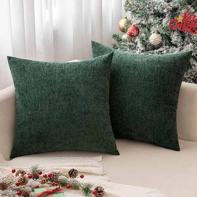 MIULEE Pack of 2 Christmas Green Throw Pillow Covers 16x16 Inch Soft Chenille Pillow Covers for S... | Amazon (US)