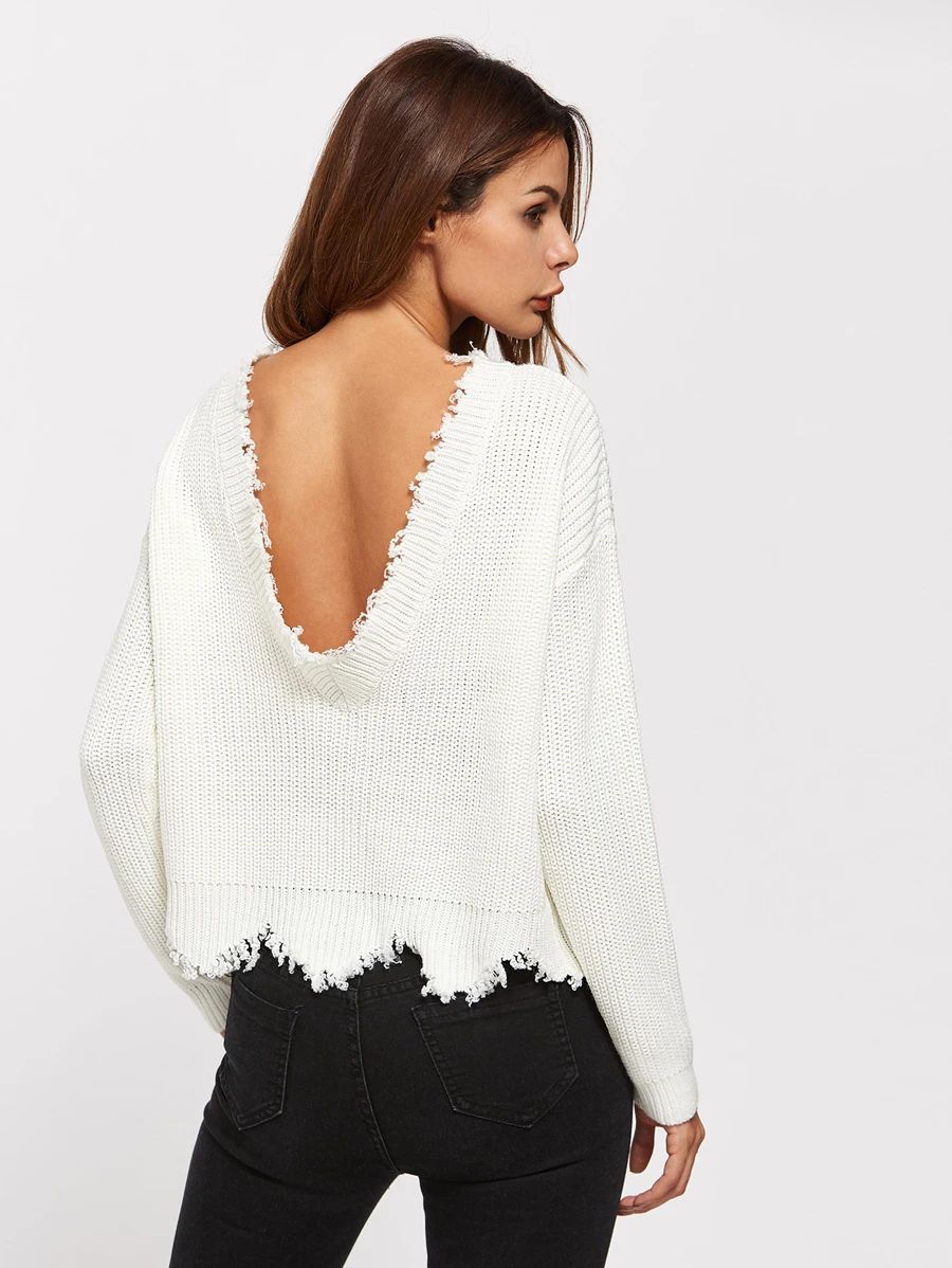 Low Back Scallop Raw Edge Jumper | SHEIN