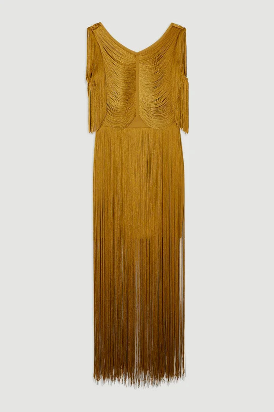 Maxi Draped Fringe Knitted Mini Dress | Karen Millen US