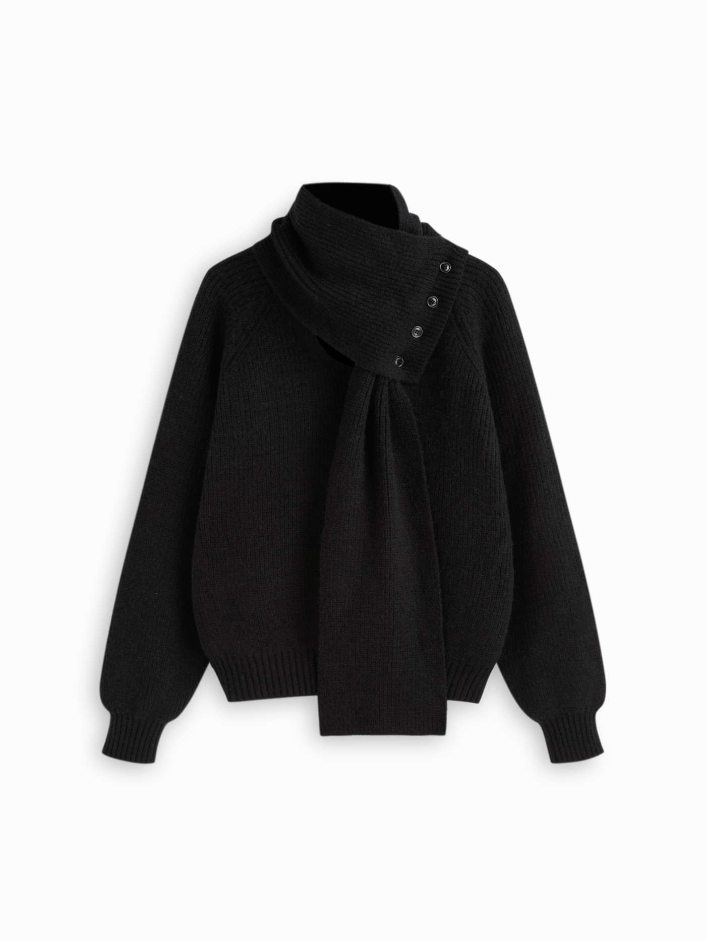 Knit Fabric Knit V-neck Button Long Sleeve Oversized Top With Scarf For Work | Cider