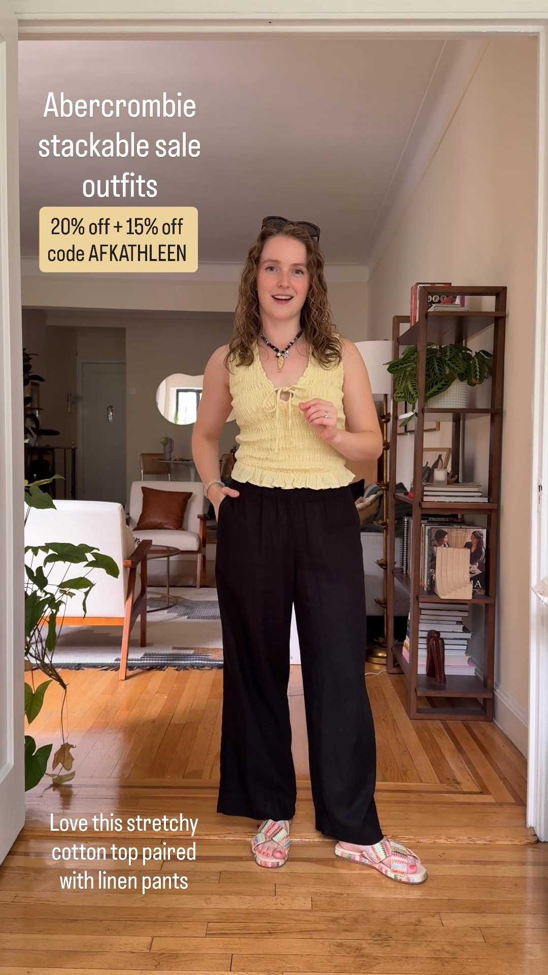 Abercrombie stackable sale code AFKATHLEEN love this smocked top. Wearing xs. Pants are xs short

#LTKSaleAlert