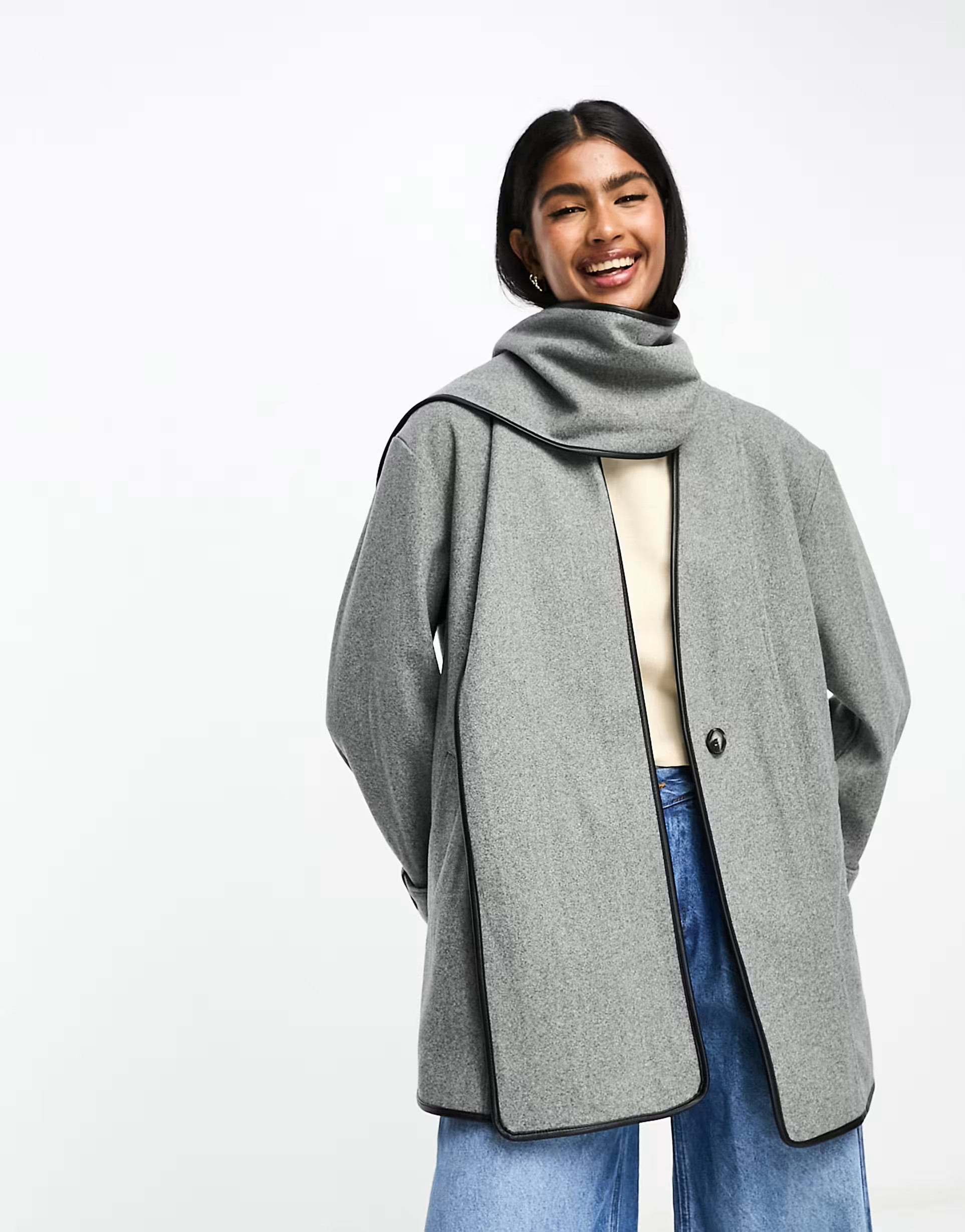 River Island wool scarf coat in mid gray | ASOS (Global)
