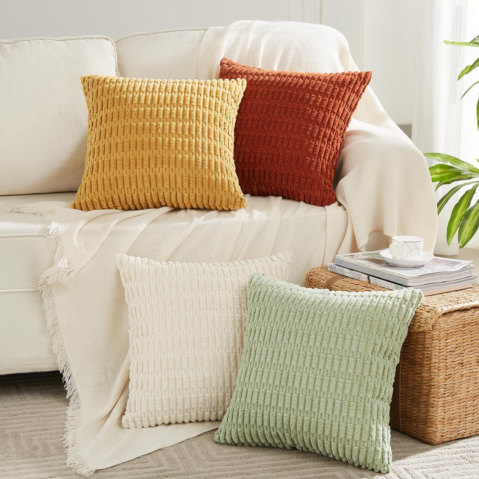 Fancy Homi 4 Packs Boho Fall Decorative Throw Pillow Covers 18x18 Inch for Living Room Couch Bed ... | Amazon (US)