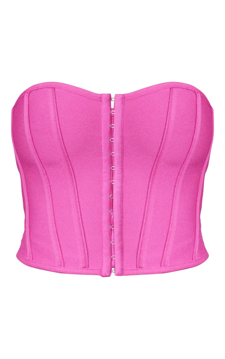 Hot Pink Bandage Hook And Eye Structured Corset | PrettyLittleThing US