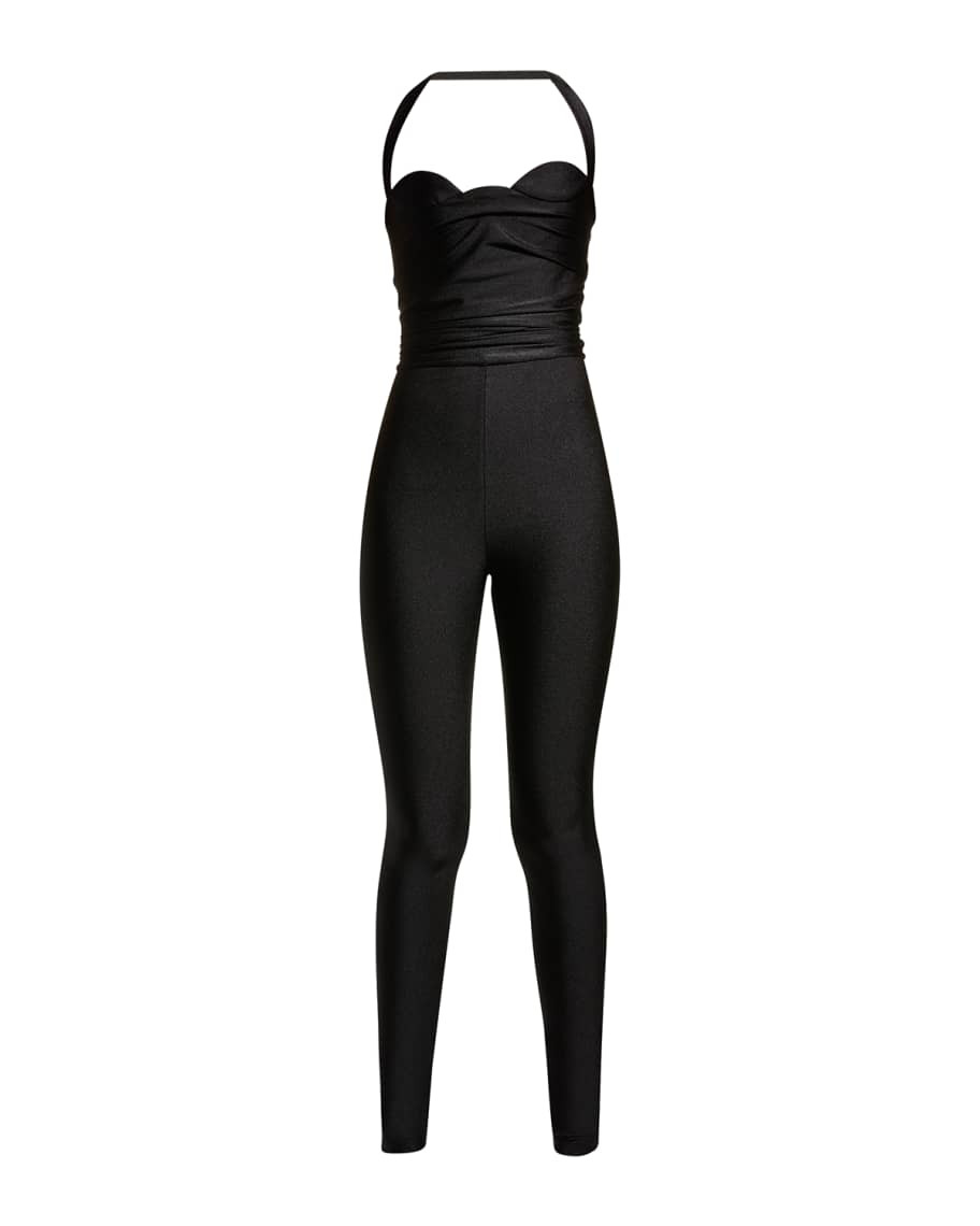 Saint Laurent Draped Bustier Halter Jumpsuit | Neiman Marcus