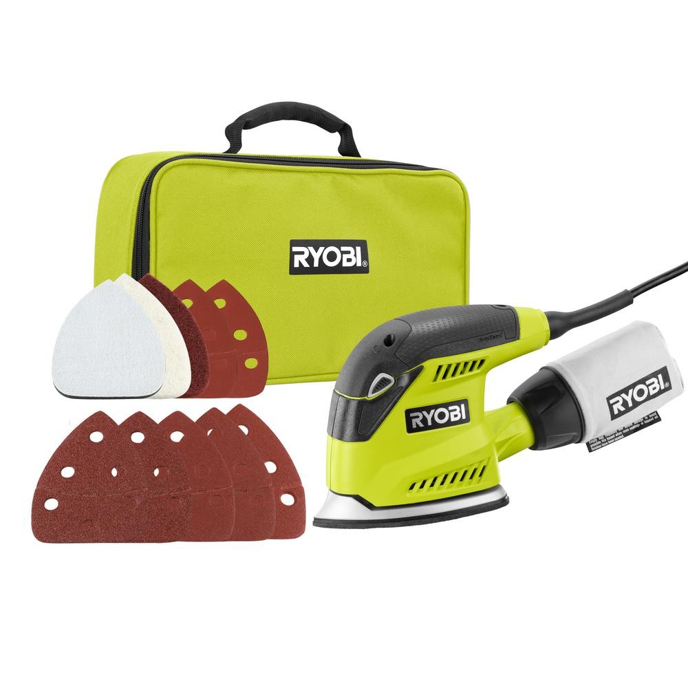 RYOBI 1.2 Amp Corded 5.5 in. Corner Cat Sander with Dust Bag, Sample Sandpaper, and Storage Case | The Home Depot