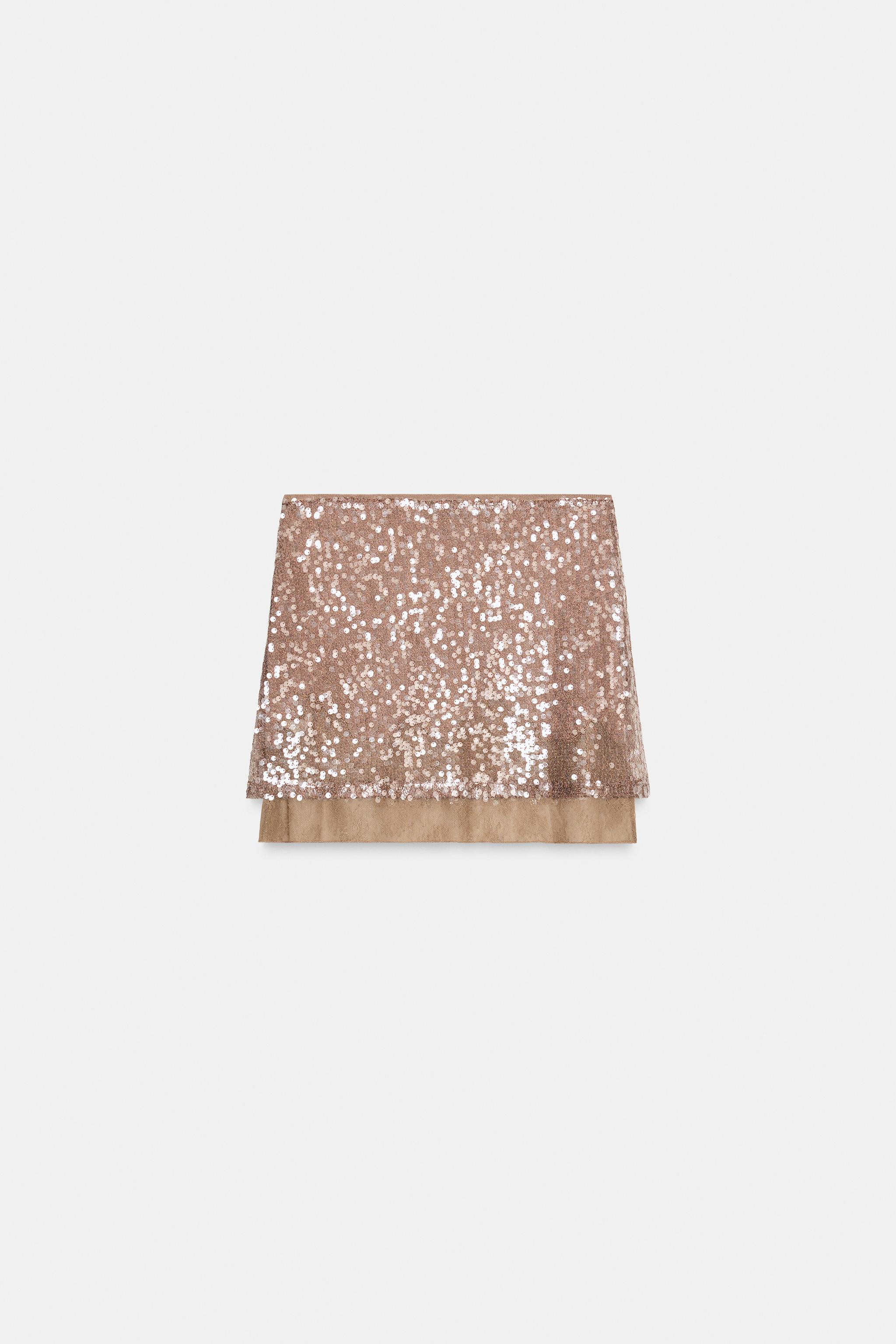 SEQUIN KNIT LACE MINI SKIRT | Zara US