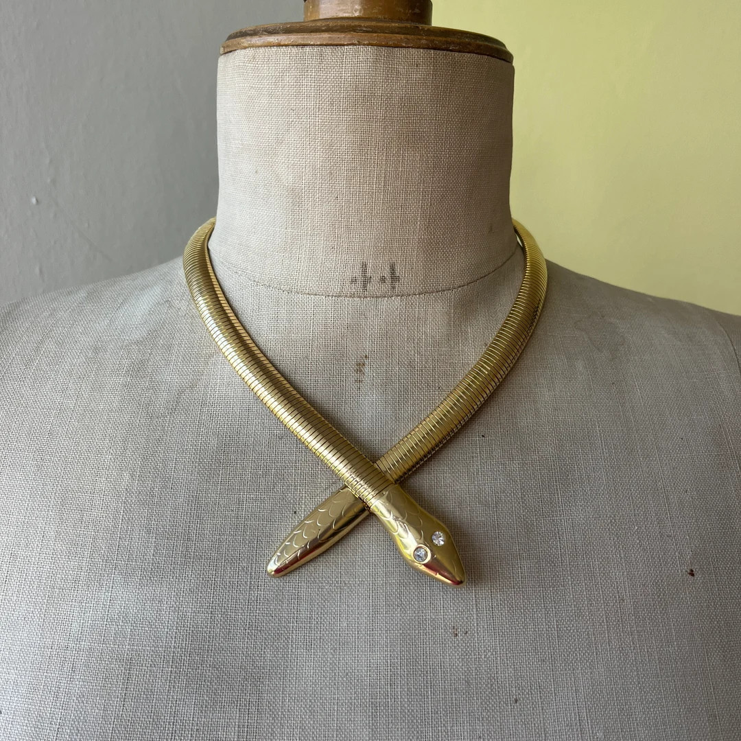 Stunning 1970s Vintage Gold Snake Necklace Retro Omega Snake - Etsy UK | Etsy (UK)