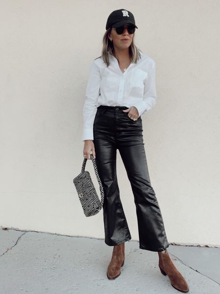Faux leather jeans and low heel booties for a fall outfit idea
 

#LTKstyletip #LTKshoecrush
