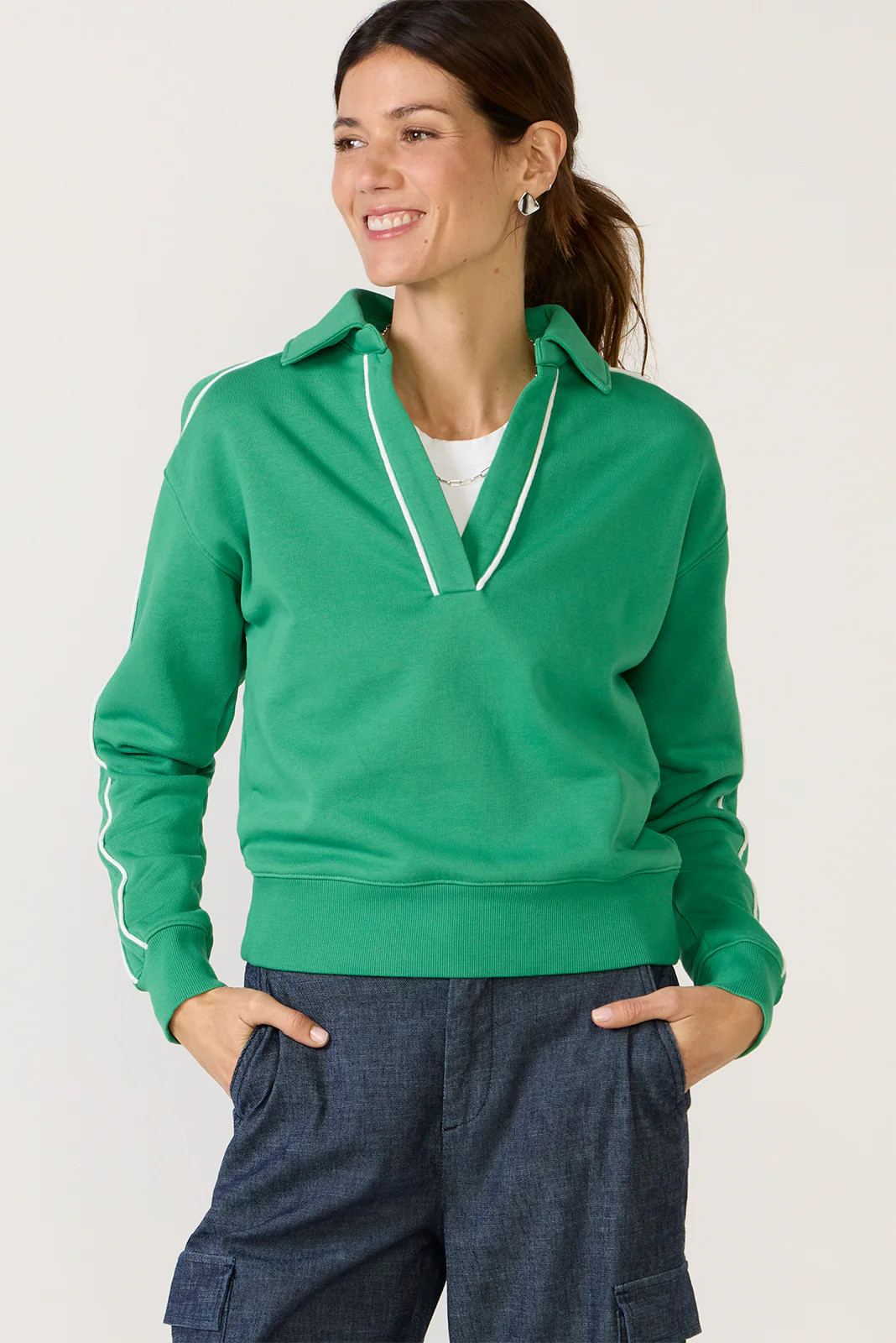 Elsie Piped Polo Sweatshirt | Evereve