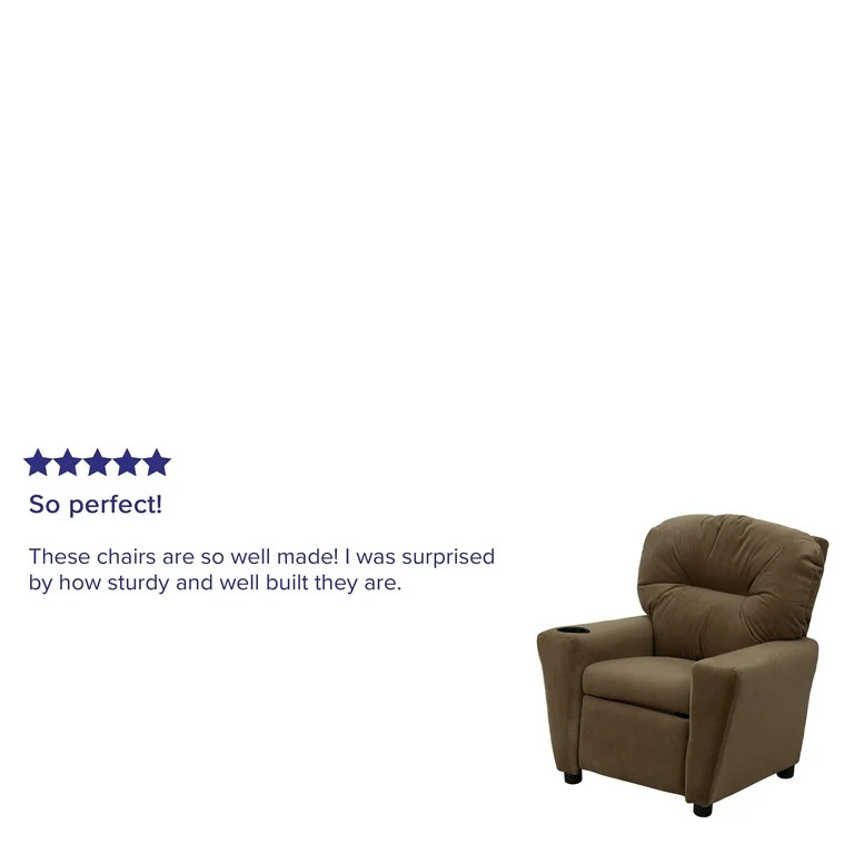 BizChair Contemporary Brown Microfiber Kids Recliner with Cup Holder | Walmart (US)