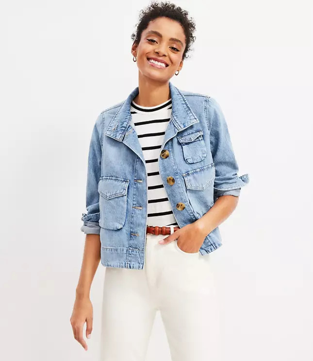 Denim Utility Jacket in Light Indigo Wash | LOFT