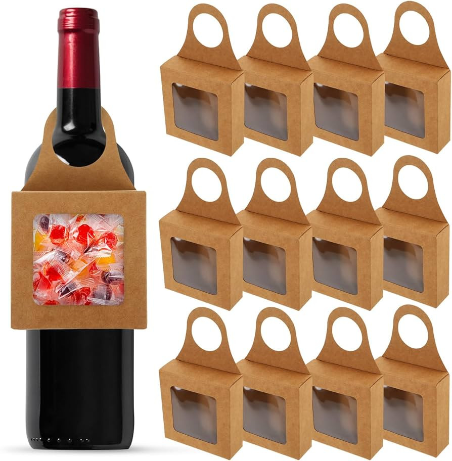 Kichvoe Kraft Paper Wine Bottle Box with Handle - 20Pcs Foldable Empty Treat Boxes Brown Goodies ... | Amazon (US)