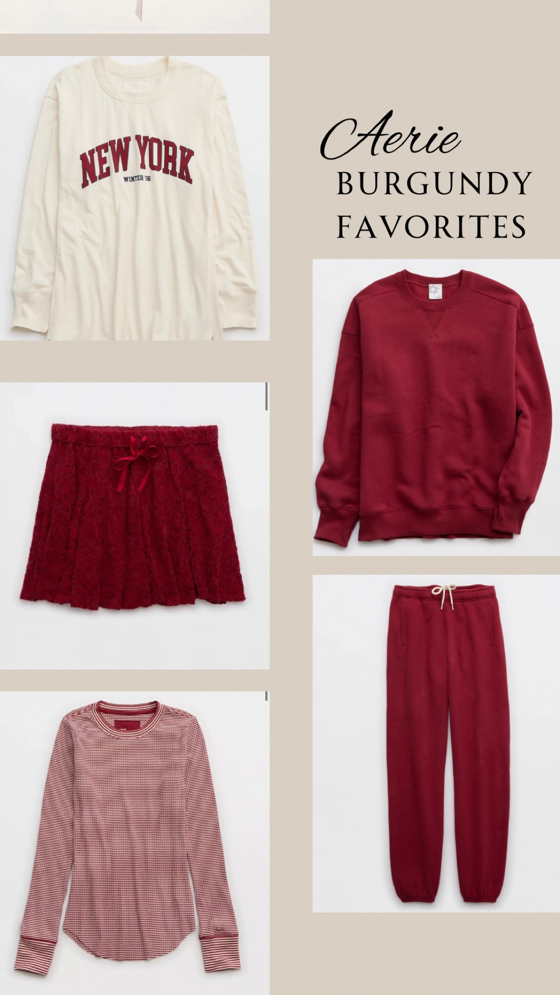 Burgundy favorites from aerie🫶🏻✨🍒

25% off new arrivals 

Mini skirt, fall outfit, graphic tshirt, sweatshirt, matching set, lounge set, travel outfit, Casual outfit, outfit ideas, elegant style, minimal style, fashion inspo, neutral style, Amazon fashion, Amazon finds, ootd, basics, street style, neutral outfits, fall outfit, fall style, fall fashion, fall outfits, styling ideas, what to wear, chic style, outfit inspo, simple outfits

#LTKFallSale #LTKTravel #LTKSaleAlert
