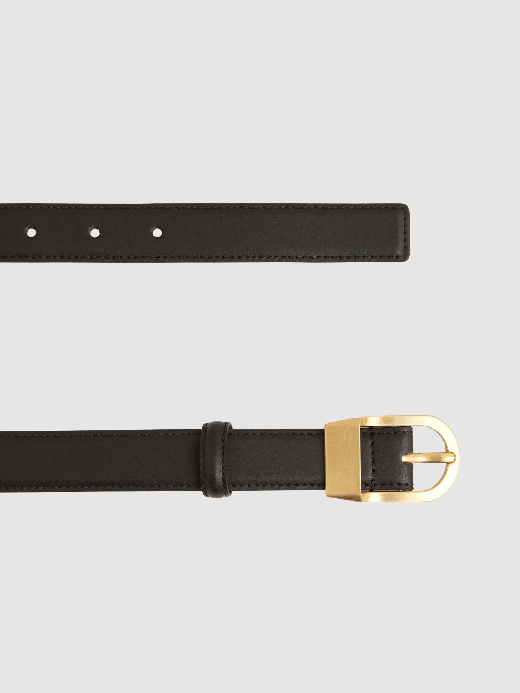 Leather Curved-Buckle Belt in Black | Reiss UK