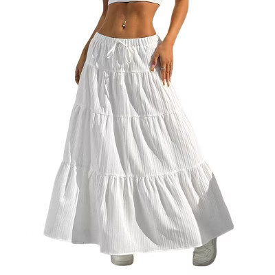 Clearlove Womens Maxi Skirts Ruffle Hem A Line Long Skirts Elastic Waist Elegant Tiered Layer Long Dress - White,L | Target