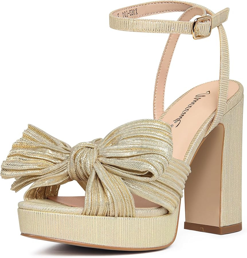 MUCCCUTE Women's Chunky Platform Bow Heels Ankle Strap Open-Toe Heeled Sandals Wedding Party Dres... | Amazon (US)