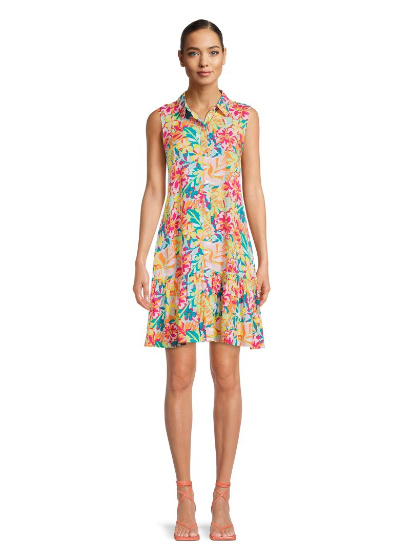 Time and Tru Women's Sleeveless Shirt Dress | Walmart (US)