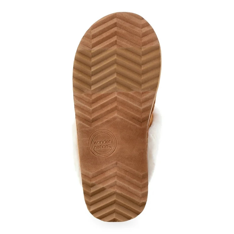 Wonder Nation Girls Scuff Slippers with Faux Fur Trim, Sizes 13-6 - Walmart.com | Walmart (US)