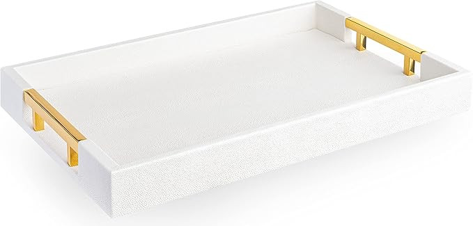 Modern Elegant 18"x12" Rectangle White Glossy Shagreen Decorative Ottoman Coffee Table Perfume Li... | Amazon (US)