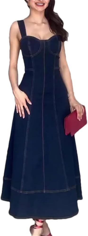 Women’s Denim Dress Square Neck Sleeveless Washed Camisole Dress | Amazon (US)
