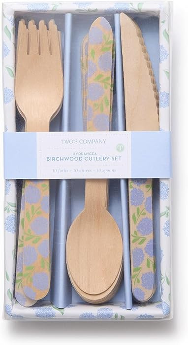 Two's Company Hydrangea Disposable Birchwood Cutlery Set in Gift Box, 6-Inch, Set of 30 | Amazon (US)