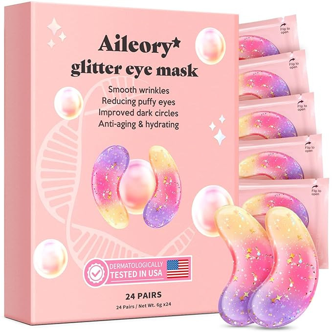 Under Eye Patches (24 Pairs) - New Tri-color Glitter Eye Gel Pads for Dark Circles Puffy Eyes,Und... | Amazon (US)