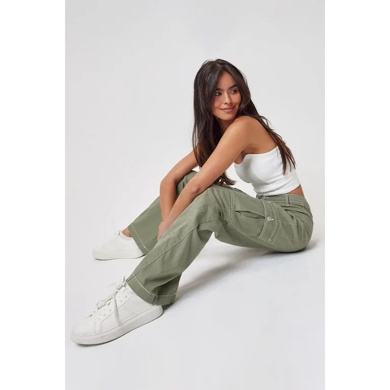 YMI Jeans Women's High Rise Cargo Pants With Front Seam Detail | Walmart (US)