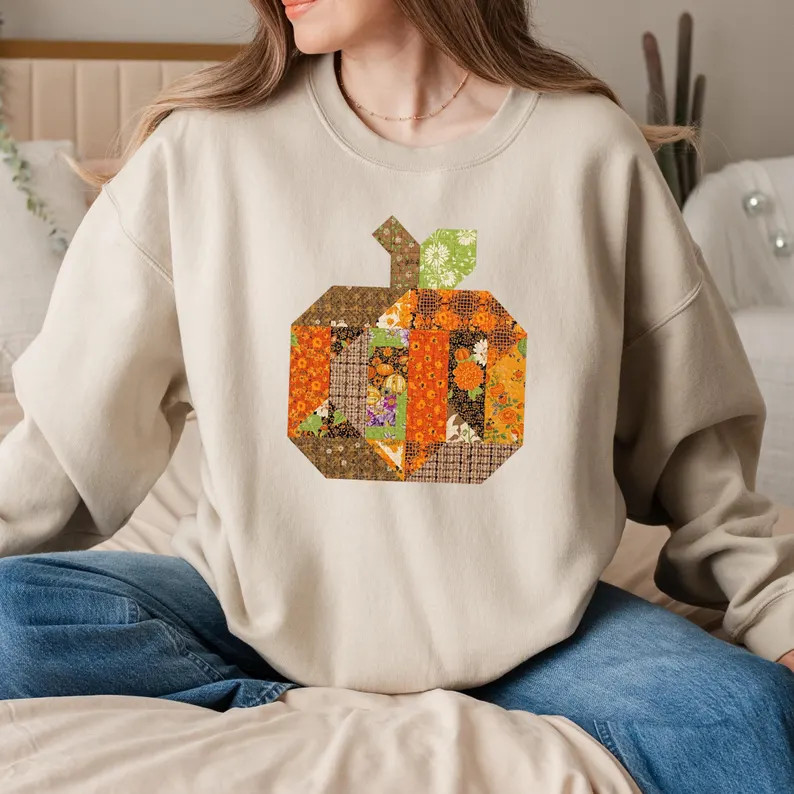 Patchwork Pumpkin Sweatshirt: Cozy Fall Crewneck | Etsy (US)