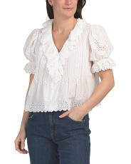 Eyelet Flutter Sleeve Top | Short Sleeve Tops | Marshalls | Marshalls